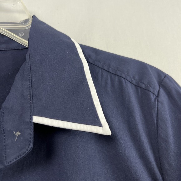 Ann Taylor Blouse Womens 14 Navy Blue Button Up Long Sleeve Capsule Wardrobe - Picture 3 of 13